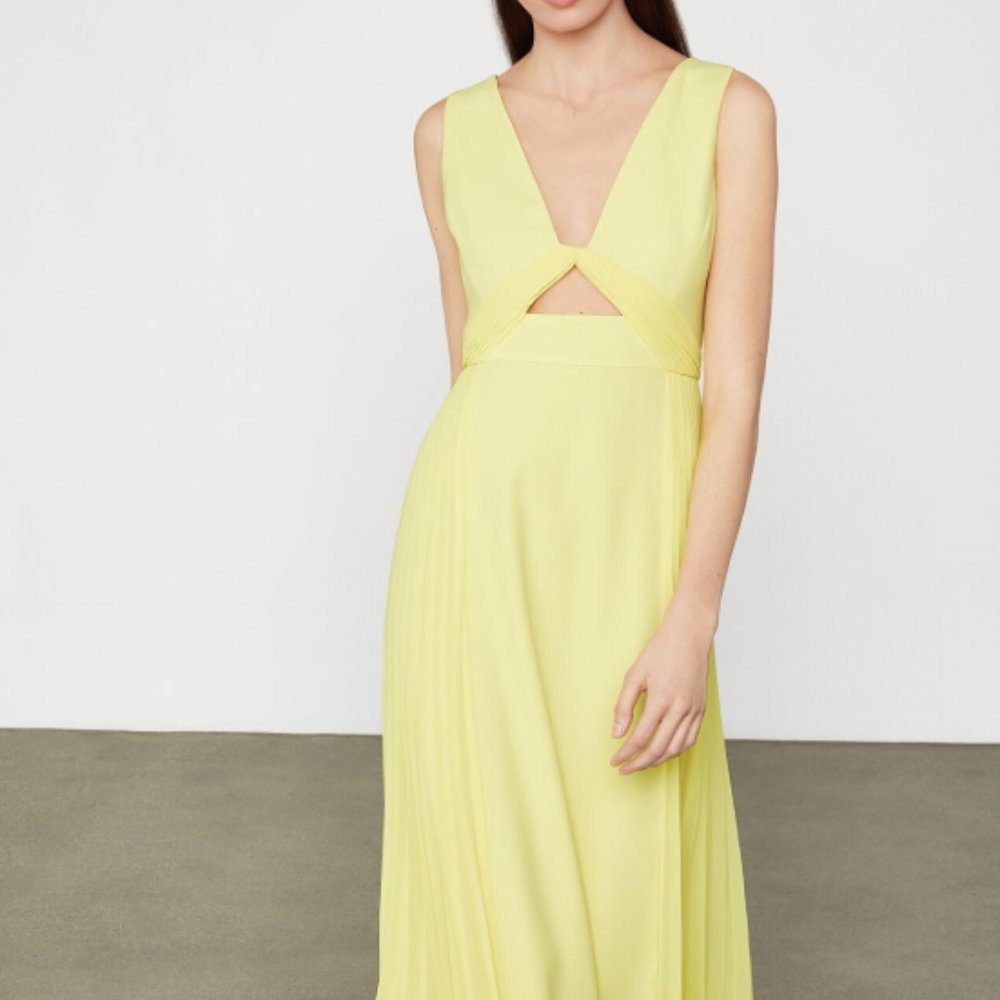 BCBG Empire Waist Satin Yellow Dress Sz 2 4 6 8 14